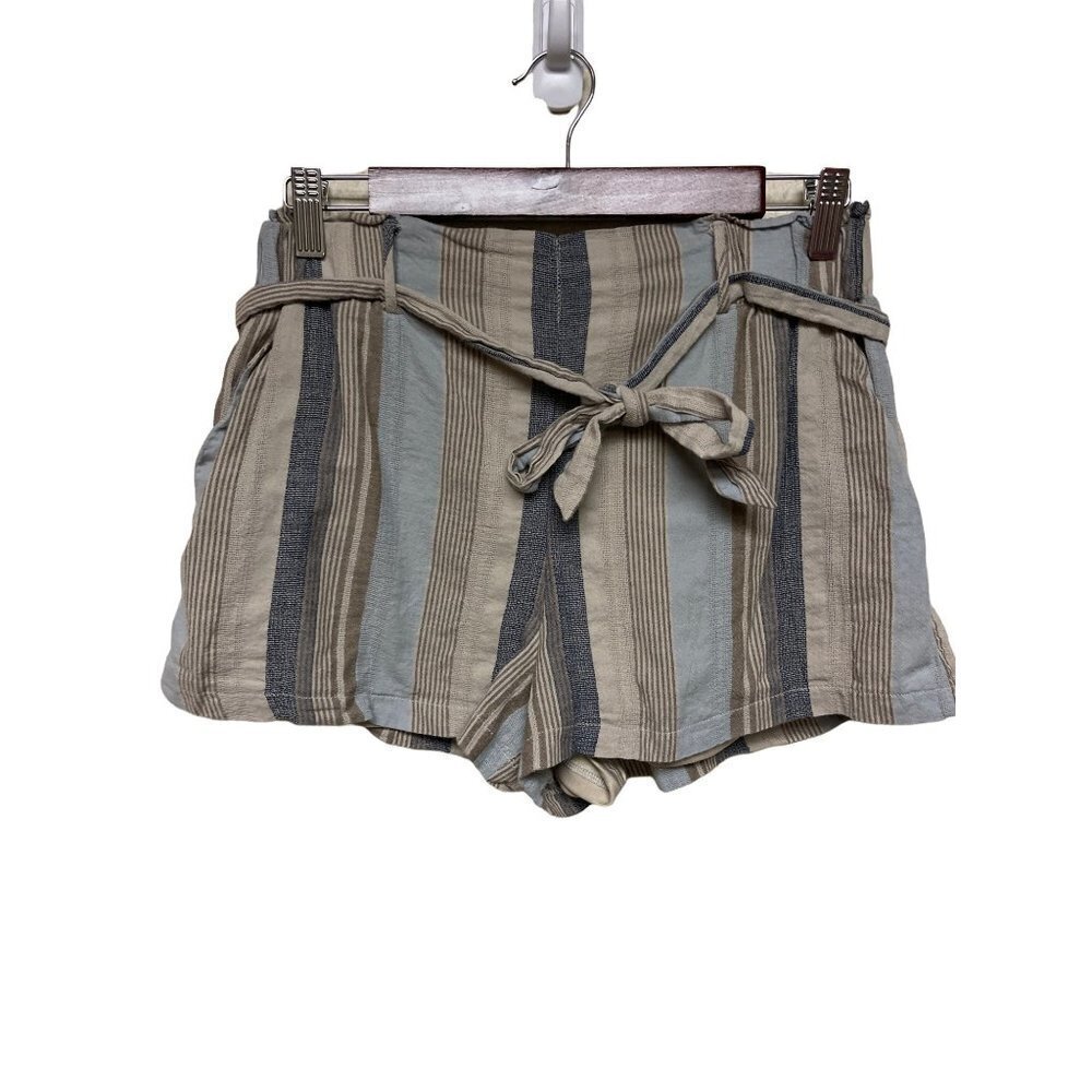 Purple Snow Paper Bag Waist Striped Lined Shorts Size Medium
